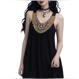 Forever 21 Y2K Black Colorful Beads Tunic Top/ Mini Dress XL